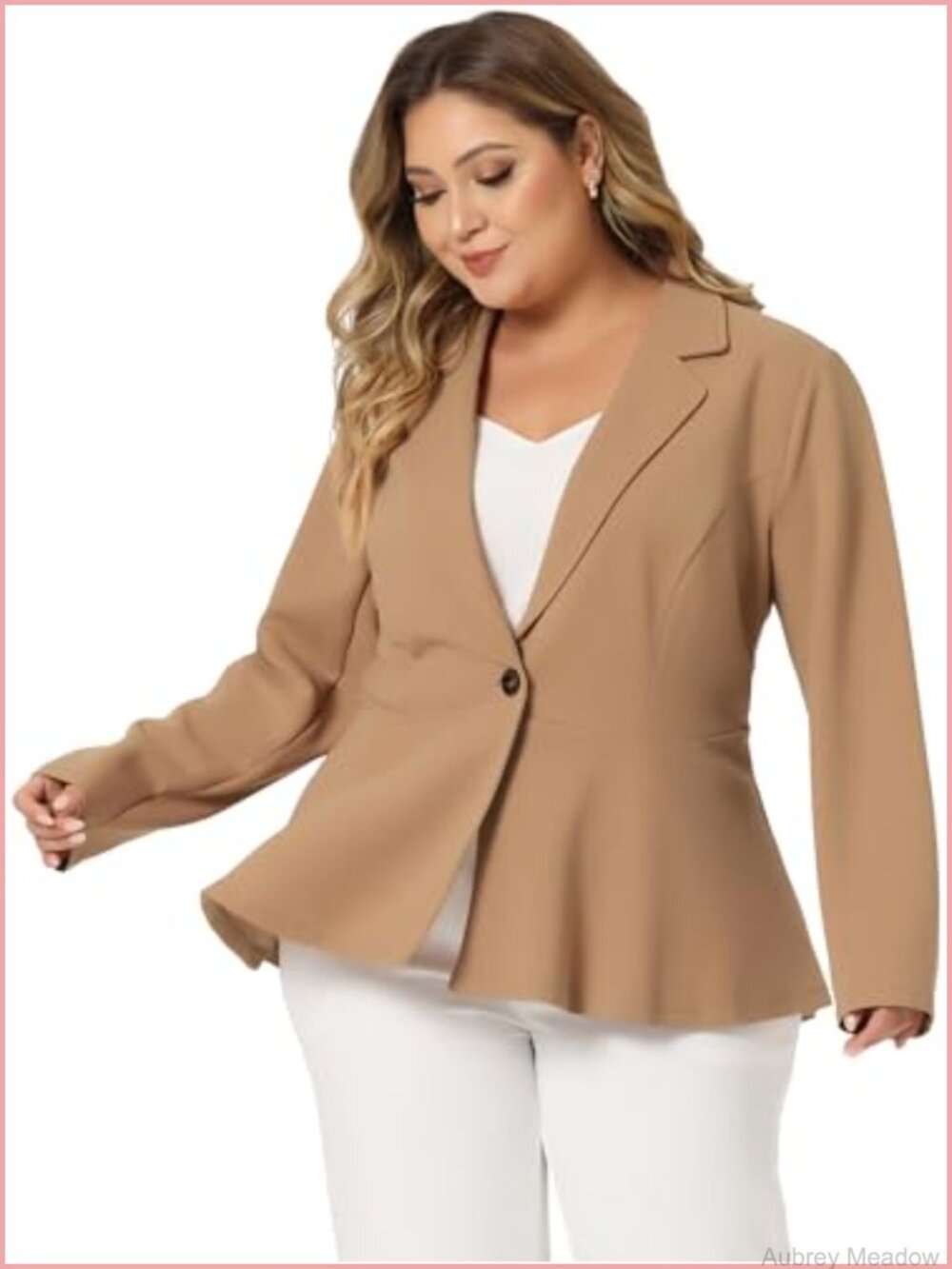 Plus Size Peplum Blazer Business Casual Notch Lapel Button Long Sleeve